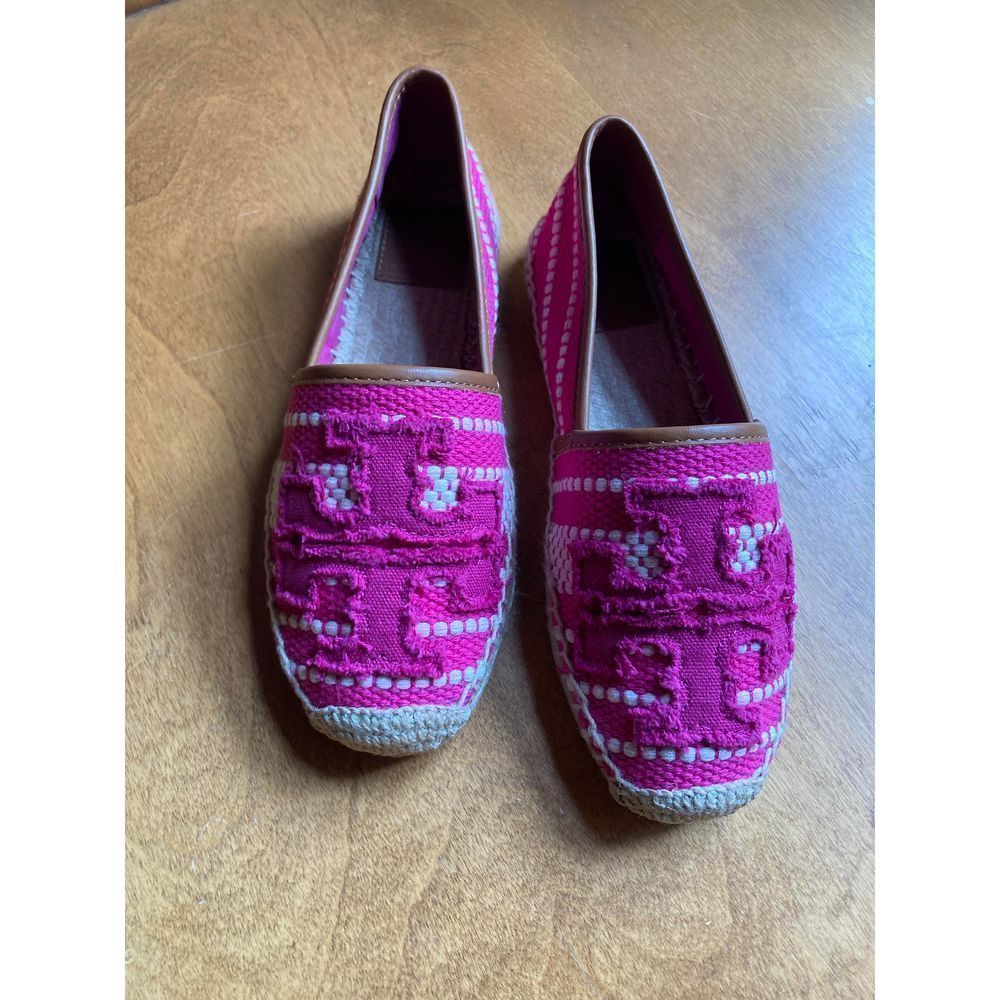 TORY BURCH SHAW ESPADRILLE HIBISCUS FLOWER ROYAL TAN 5 EUC